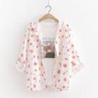 Floral Print Button Hoodie
