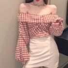 Plaid Blouse Mini Fitted Skirt
