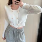 Long-sleeve Square-neck Double-breasted Cropped Sweater