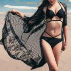 Set: Cut Out Bikini + Elbow-sleeve Lace Cover-up