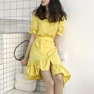 Asymmetric Hem Short-sleeve A-line Dress
