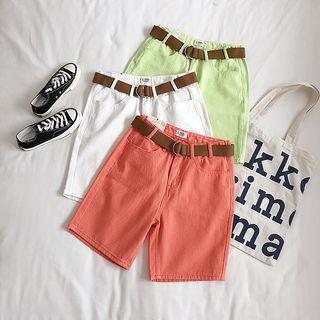High-waist Straight-cut Plain Shorts