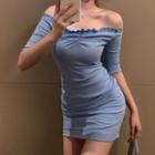 Off-shoulder Lettuce Edge A-line Dress