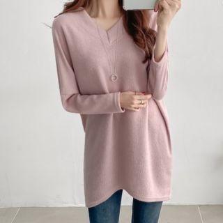 V-neck Ribbed Long Top