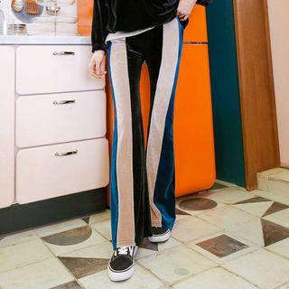 Boot-cut Color-block Velvet Pants