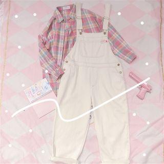 Denim Jumper Pants Beige - One Size