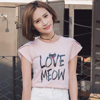 Lettering Cap Sleeve T-shirt
