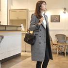 Shawl-lapel Houndstooth Wool Blend Coat