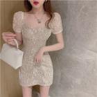 Short-sleeve Off-shoulder Lace Mini Dress