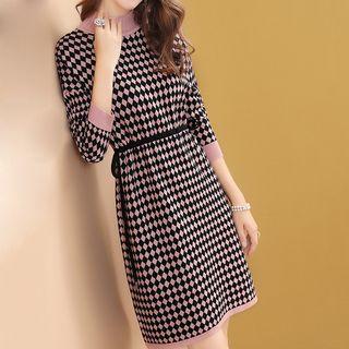 Argyle Mock-turtleneck Knit Dress