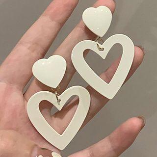 Heart Resin Dangle Earring B-225 - 1 Pair - Milky White - One Size