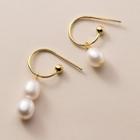 Faux Pearl Asymmetrical Sterling Silver Dangle Earring 1 Pair - S925 Silver - Gold & White - One Size