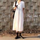 Short Sleeve Plain Midi Dress As Shown In Figure - One Size