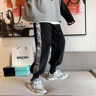 Drawstring-cuff Print Straight-leg Pants