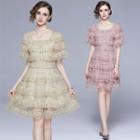 Short-sleeve Lace Tiered A-line Dress