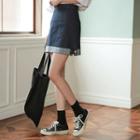 Contrast-trim Button-detail Denim Mini Skirt