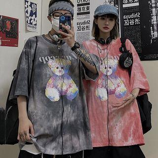 Couple Matching Short-sleeve Tie-dyed Bear Print T-shirt