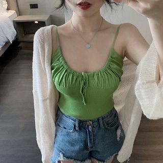 Plain V-neck Lace-up Knit Camisole Top