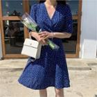 Wrap-front Dotted Dress Blue - One Size
