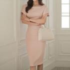 Plain Short-sleeve Midi Sheath Dress