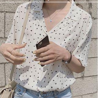 Dotted Elbow-sleeve Chiffon Shirt