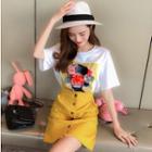 Set: Short-sleeve T-shirt + Denim A-line Skirt