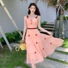 Spaghetti-strap Bow Accent Midi A-line Dress