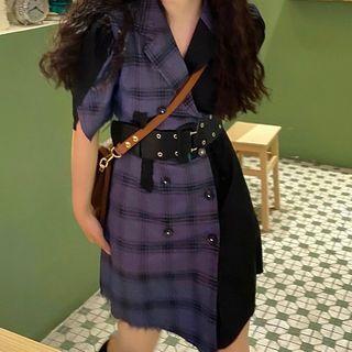 Plaid Panel Color-block Dress / Belt