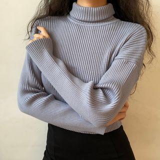 Cropped High-neck Pinstripe Knit Top