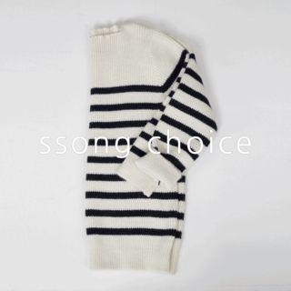 Square-neck Striped Knit Top Navy Blue - One Size