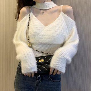Halter-neck V-neck Cropped Sweater