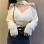 Halter-neck V-neck Cropped Sweater