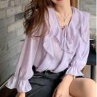 3/4-sleeve Ruffled Tie-front Blouse
