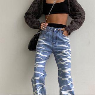 High-waist Print Straight Leg Jeans