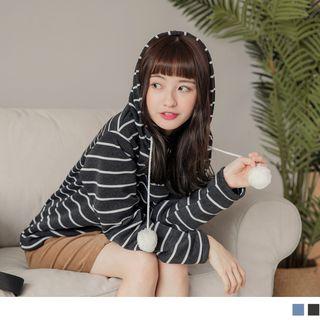 Pompom Striped Hoodie