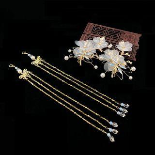 Retro Flower Faux Pearl Fringed Hair Clip