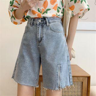 Zip Wide-leg Denim Shorts