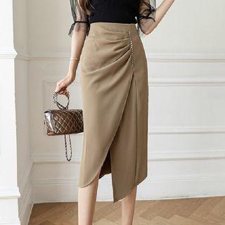 Irregular Shirred Midi Pencil Skirt