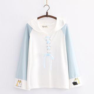Two-tone Printed Hooded T-shirt
