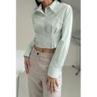 Pintuck Dual-pocket Cropped Shirt