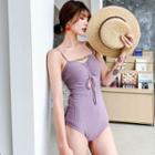 Set: Ruched Front Cutout One-piece Swimsuit + Swim Skirt