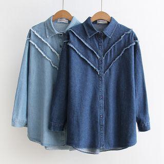 Fray Trim Washed Denim Shirt