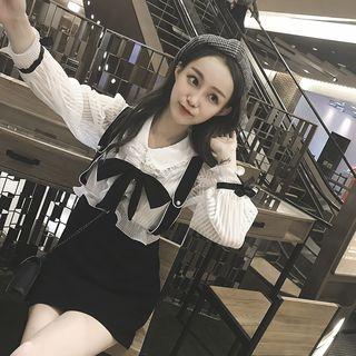 Mock-two Piece Tie-neck Mini Dress