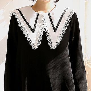 Lace-trim Chelsea-collar Shirtdress