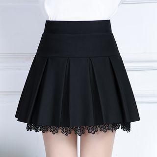 Lace Trim Mini Pleated Skirt