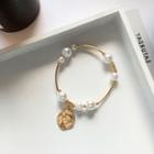 Faux Pearl Alloy Coin Bangle 1 Pc - As Shown In Figure - One Size