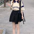 Elbow-sleeve Lettering Polo Top / Mini Skirt / Set