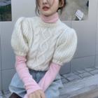 Short-sleeve Cable Knit Top /turtleneck Top