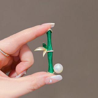 Bamboo Faux Pearl Alloy Brooch Green - One Size
