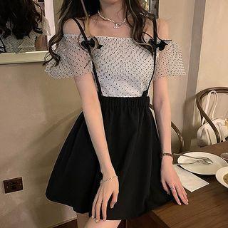 Off-shoulder Dotted Blouse / Jumper Skirt